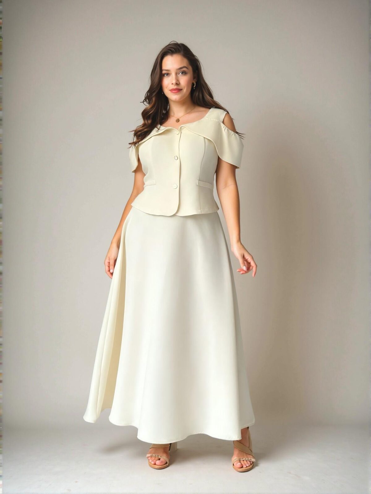 Elegant Apricot 2-Piece Set Featuring a Chic Blouse and Flared Maxi Skirt Perfect for Office, Travel, and Spring/Summer Wear - Chic, Classy and Trendy Fashion Style to Dress to Impress - Image 5
