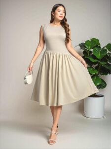 Elegant Apricot Chic and Romantic A-Line Midi Dress with Irregular Splice and Gathered Backside Tie for Spring/Summer Getaways - Chic, Classy and Trendy Fashion Style to Dress to Impress
