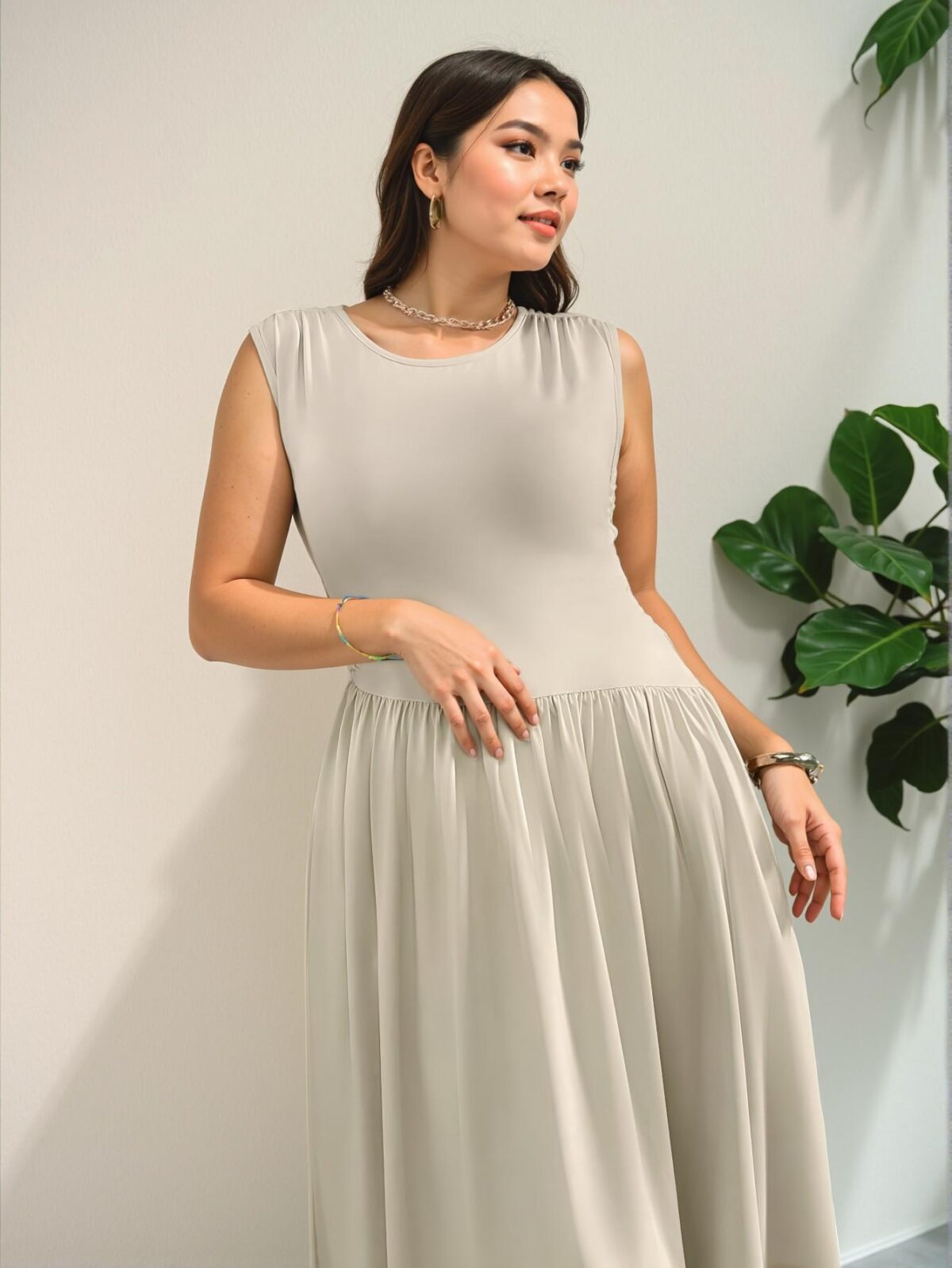 Elegant Apricot Chic and Romantic A-Line Midi Dress with Irregular Splice and Gathered Backside Tie for Spring/Summer Getaways - Chic, Classy and Trendy Fashion Style to Dress to Impress - Image 3