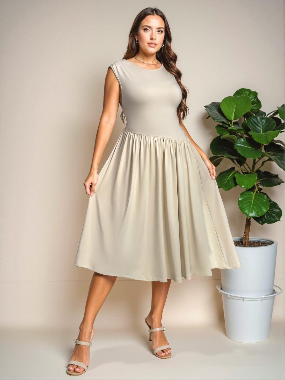 Elegant Apricot Chic and Romantic A-Line Midi Dress with Irregular Splice and Gathered Backside Tie for Spring/Summer Getaways - Chic, Classy and Trendy Fashion Style to Dress to Impress - Image 4