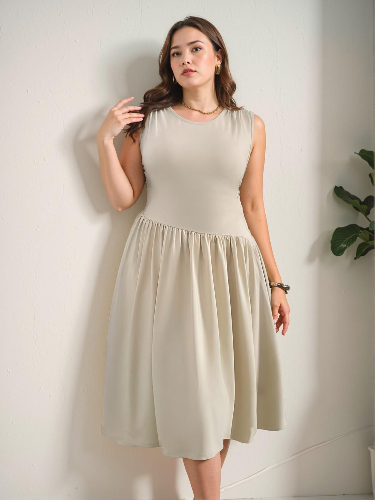 Elegant Apricot Chic and Romantic A-Line Midi Dress with Irregular Splice and Gathered Backside Tie for Spring/Summer Getaways - Chic, Classy and Trendy Fashion Style to Dress to Impress - Image 5