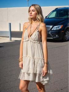 Elegant Apricot Chic Western Boho Babydoll Halter Midi Dress Perfect for Spring and Summer "Chic, Classy and Trendy Fashion Style to Dress to Impress"