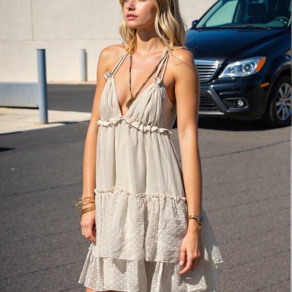 Elegant Apricot Chic Western Boho Babydoll Halter Midi Dress Perfect for Spring and Summer "Chic, Classy and Trendy Fashion Style to Dress to Impress"