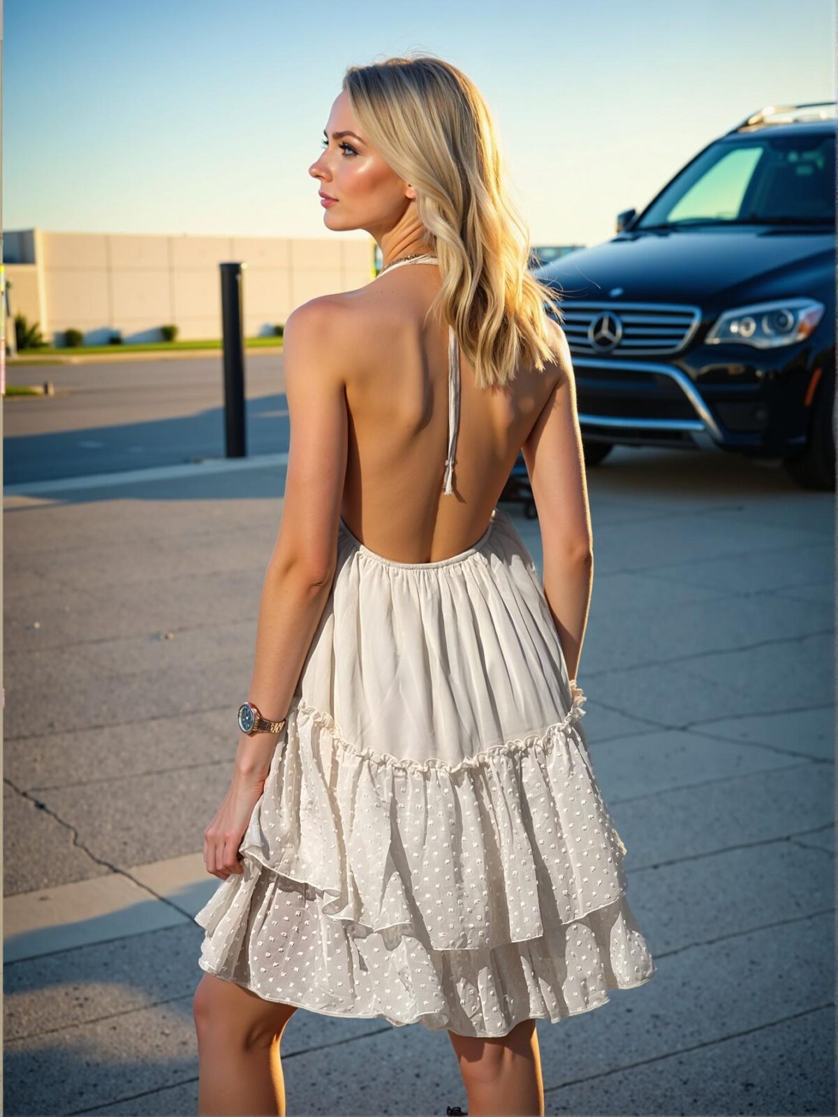Elegant Apricot Chic Western Boho Babydoll Halter Midi Dress Perfect for Spring and Summer "Chic, Classy and Trendy Fashion Style to Dress to Impress" - Image 2