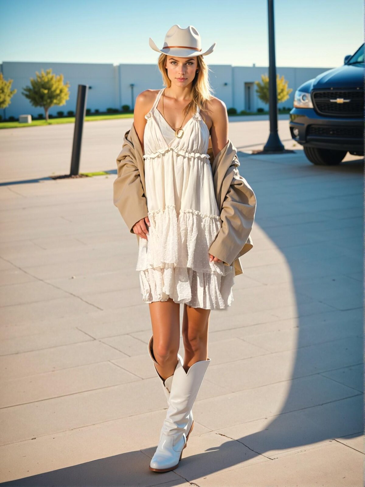 Elegant Apricot Chic Western Boho Babydoll Halter Midi Dress Perfect for Spring and Summer "Chic, Classy and Trendy Fashion Style to Dress to Impress" - Image 4