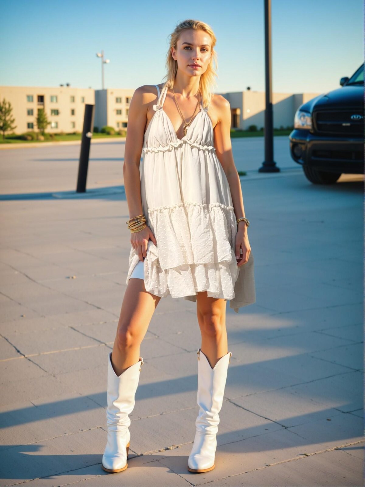 Elegant Apricot Chic Western Boho Babydoll Halter Midi Dress Perfect for Spring and Summer "Chic, Classy and Trendy Fashion Style to Dress to Impress" - Image 5