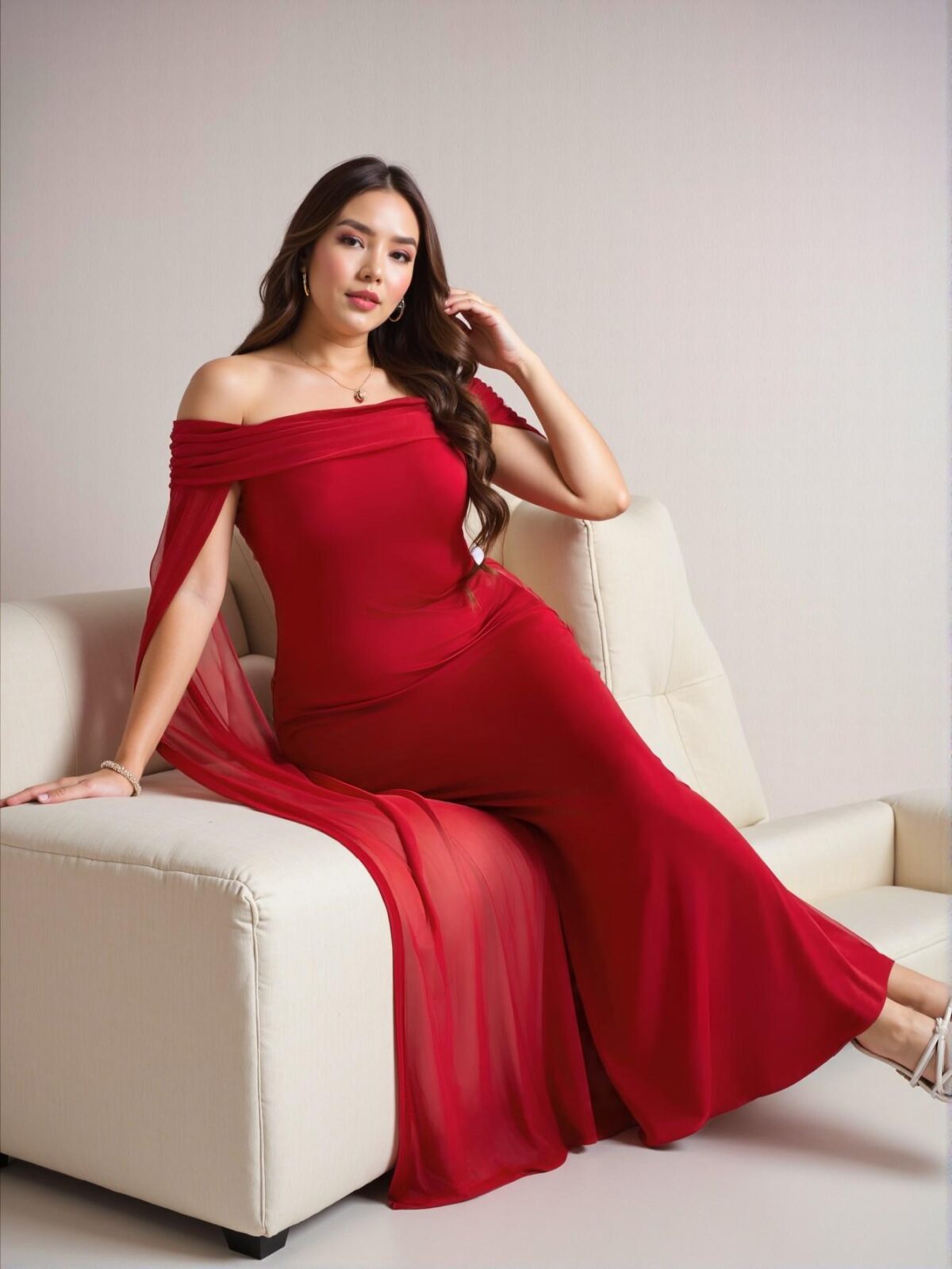 Elegant Red Off Shoulder Long Cape Fishtail Bodycon Dress for Graduation in Spring and Summer - Chic, Classy and Trendy Fashion Style to Dress to Impress - Image 3