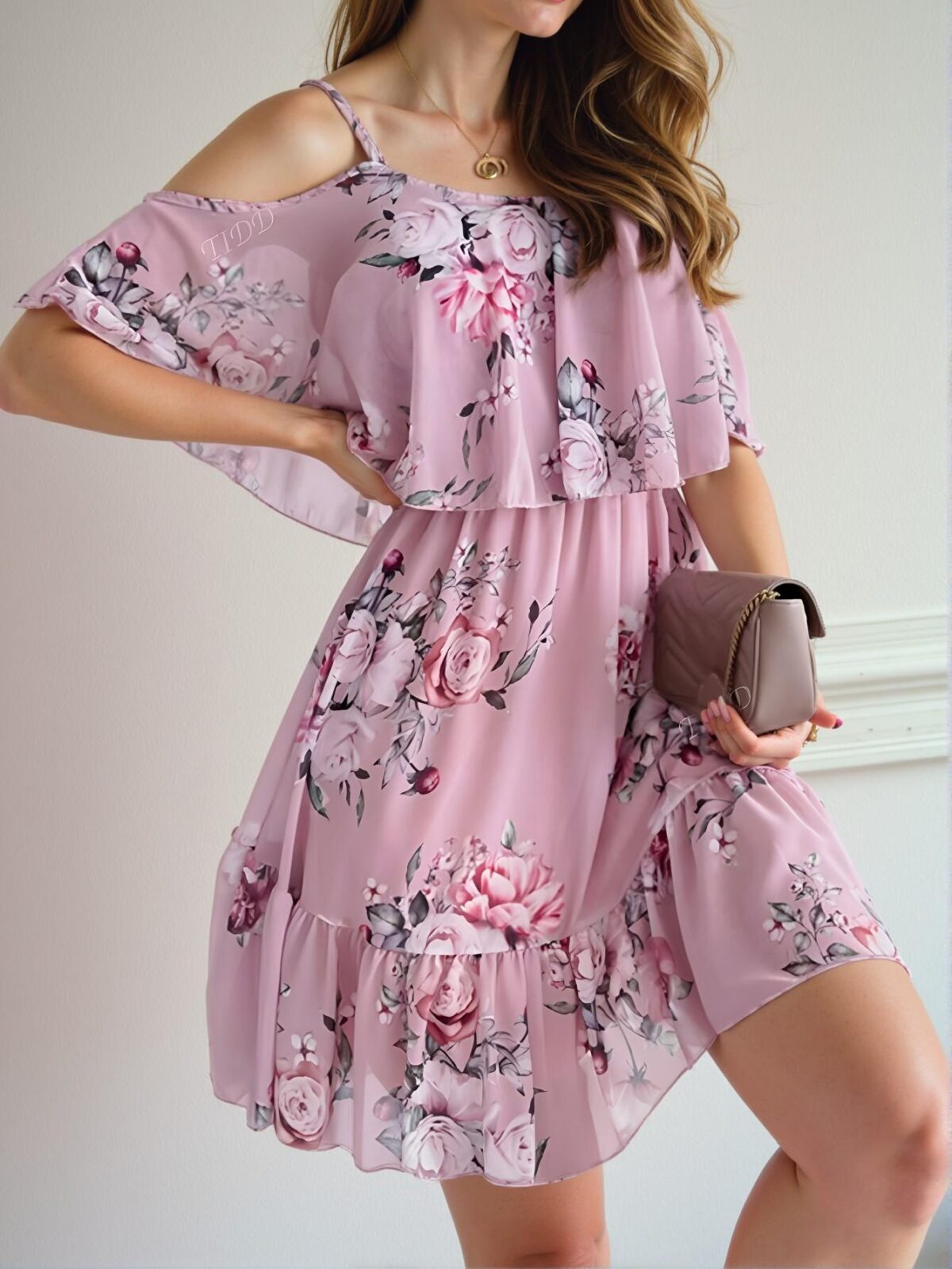 Elegant Pink Ruffled Tiered Chiffon Off-Shoulder Dress, Perfect for Mother's Day, Boho Vibes, Beach Vacations, and Summer Parties - Chic, Classy and Trendy Fashion Style to Dress to Impress - Image 2