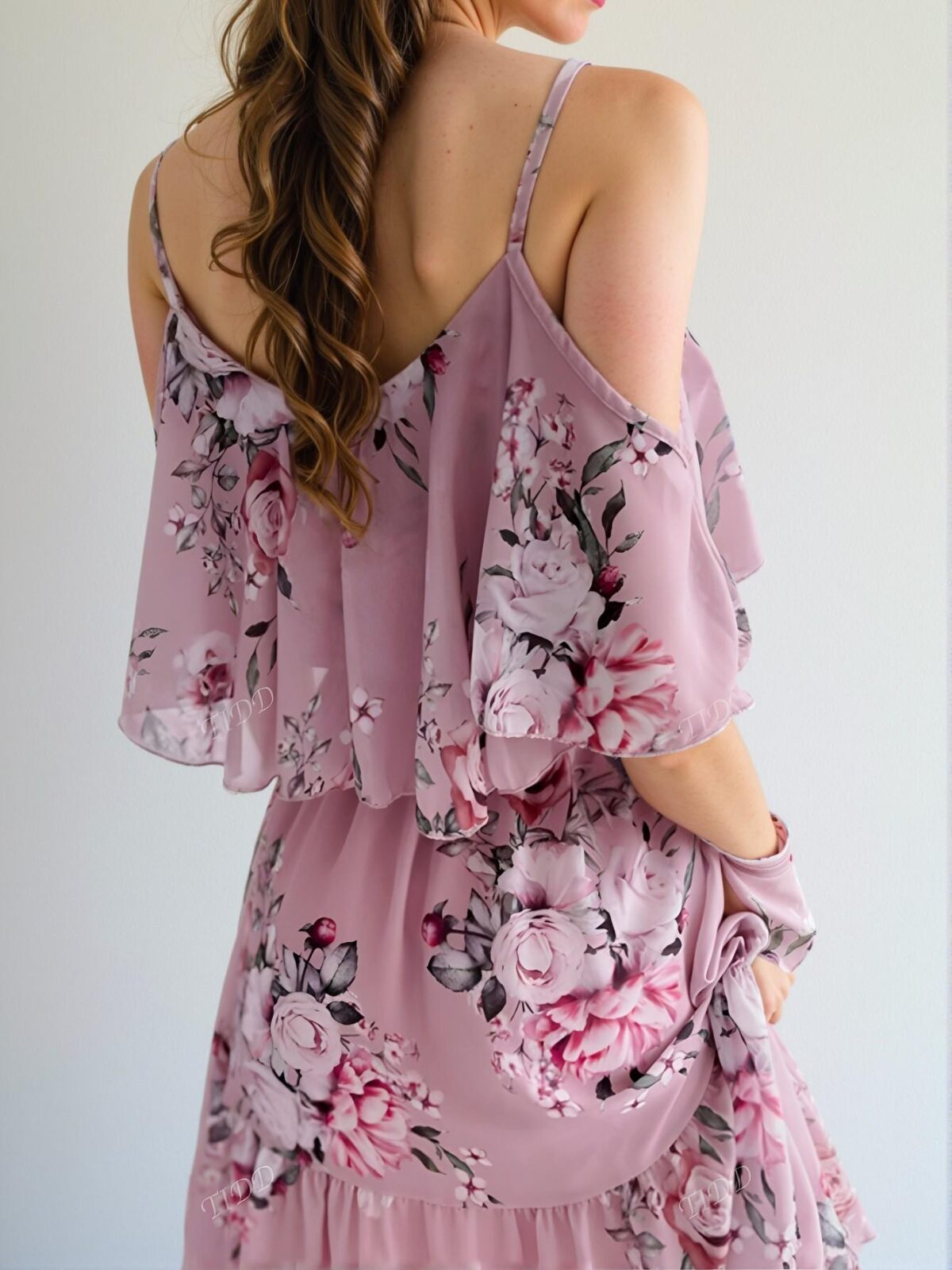 Elegant Pink Ruffled Tiered Chiffon Off-Shoulder Dress, Perfect for Mother's Day, Boho Vibes, Beach Vacations, and Summer Parties - Chic, Classy and Trendy Fashion Style to Dress to Impress - Image 4