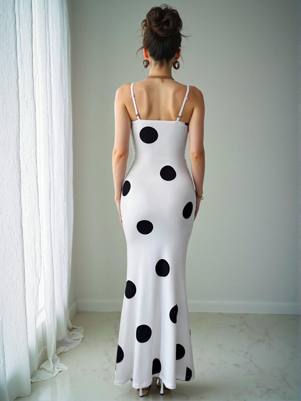 Elegant White Polka Dot Print Bowknot Spaghetti Strap Maxi Dress for Spring and Summer - Chic, Classy and Trendy Fashion Style to Dress to Impress - Image 2