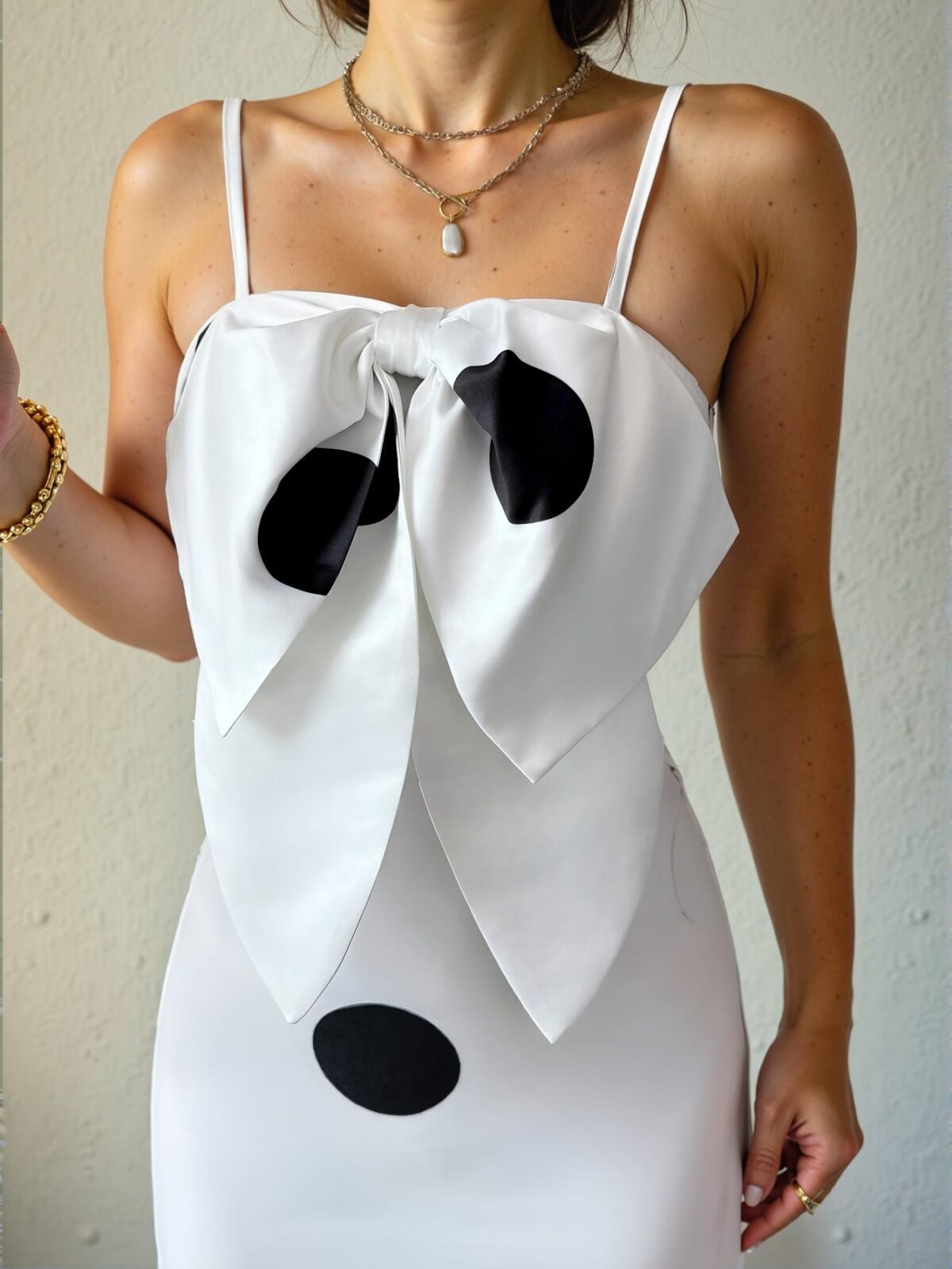 Elegant White Polka Dot Print Bowknot Spaghetti Strap Maxi Dress for Spring and Summer - Chic, Classy and Trendy Fashion Style to Dress to Impress - Image 3