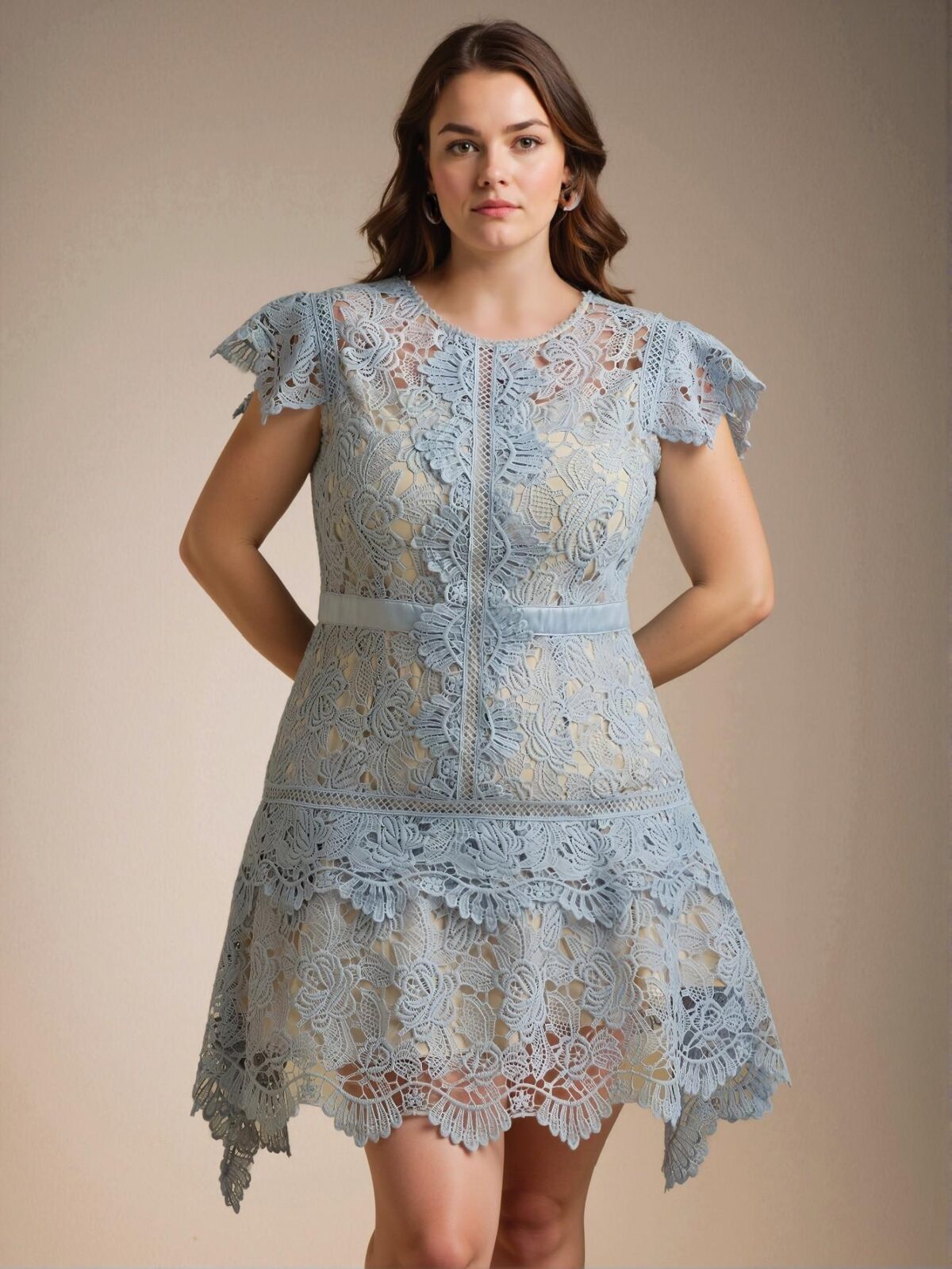 Elegant Blue Flounce Sleeve Tiered Floral Round Neck Plus Size Mini Dress for Spring and Summer - Chic, Classy and Trendy Fashion Style to Dress to Impress - Image 4