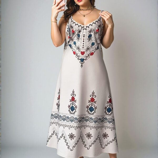 Elegant Multicolor Stylish Plus Size Floral Print Spaghetti Strap Dress for Spring and Summer Chic, Classy and Trendy Fashion Style to Dress to Impress