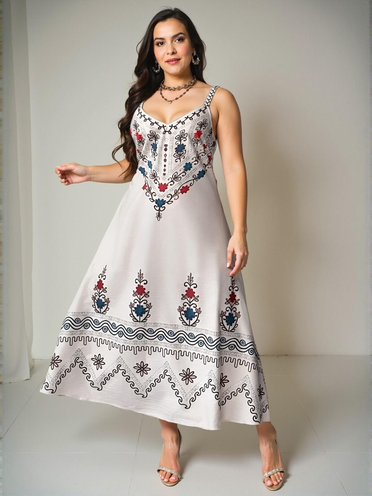 Elegant Multicolor Stylish Plus Size Floral Print Spaghetti Strap Dress for Spring and Summer Chic, Classy and Trendy Fashion Style to Dress to Impress - Image 3