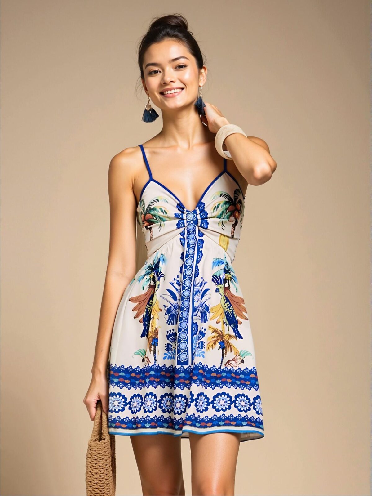 Elegant Multicolor Bohemian Floral Cutout Waist Spaghetti Strap Summer Dress for Vacation and Beach Outings - Chic, Classy and Trendy Fashion Style to Dress to Impress - Image 3