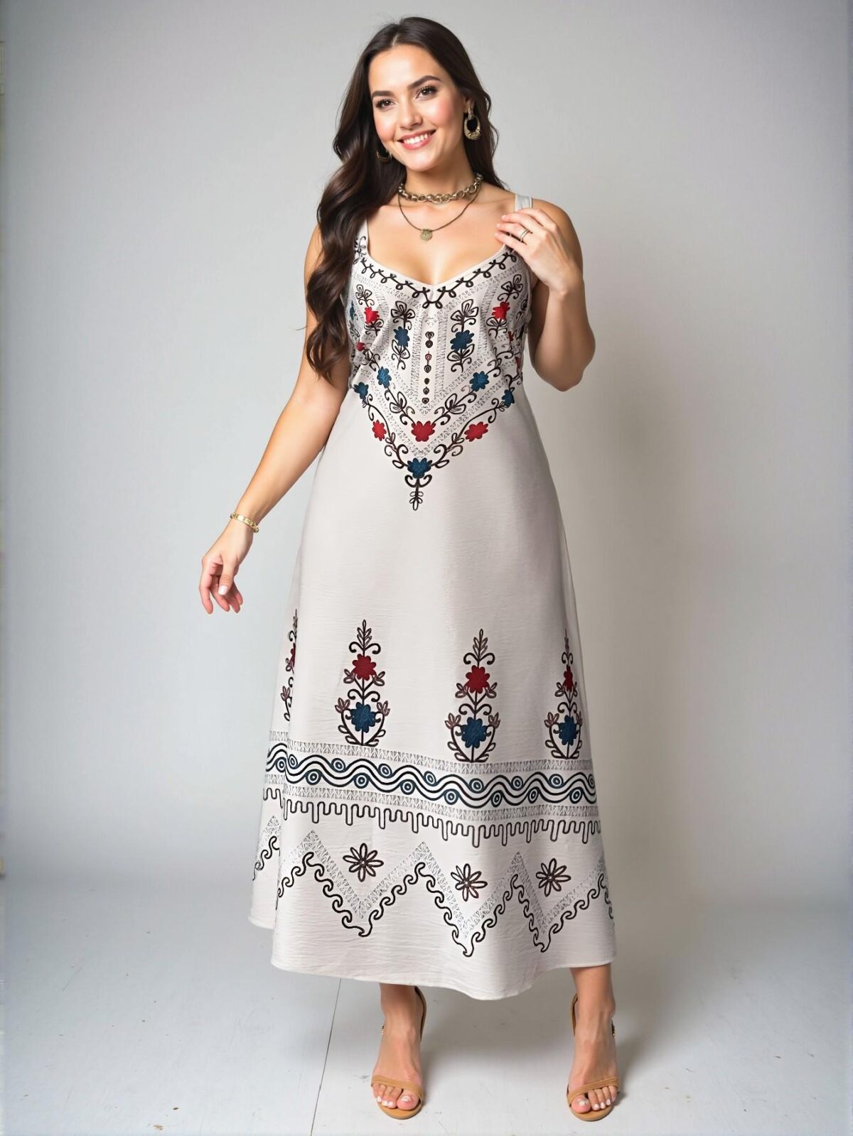 Elegant Multicolor Stylish Plus Size Floral Print Spaghetti Strap Dress for Spring and Summer Chic, Classy and Trendy Fashion Style to Dress to Impress - Image 4