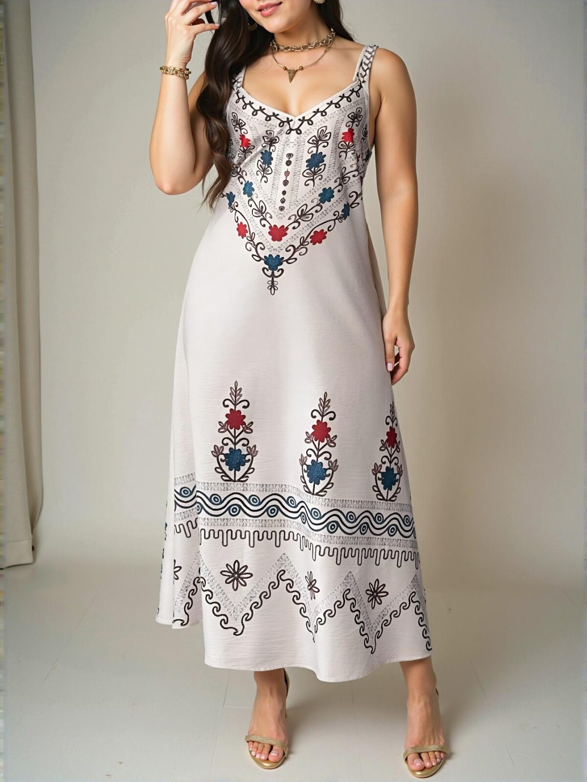 Elegant Multicolor Stylish Plus Size Floral Print Spaghetti Strap Dress for Spring and Summer Chic, Classy and Trendy Fashion Style to Dress to Impress - Image 5