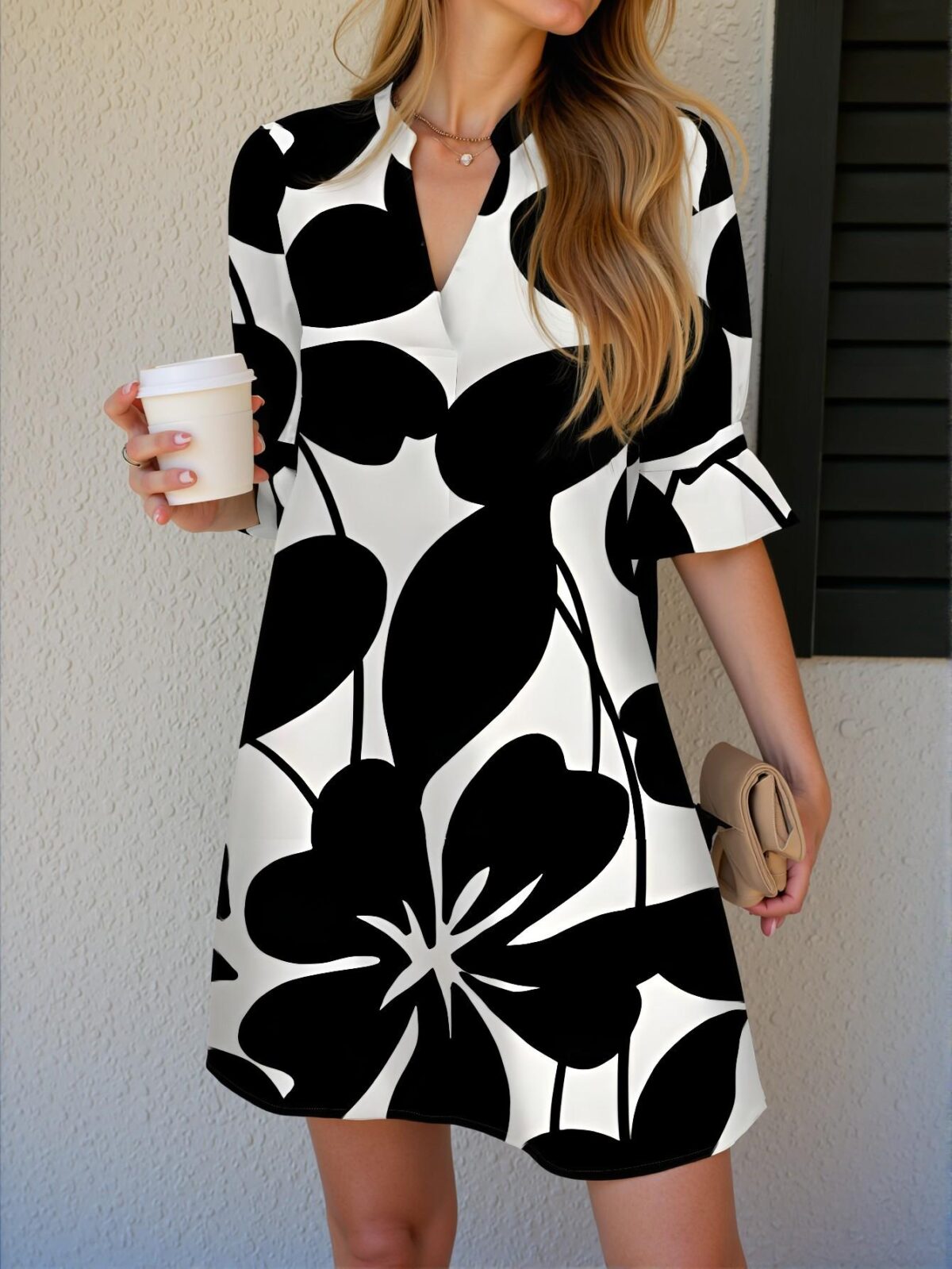 Elegant Black and White Floral Short Mini Dress Perfect for Summer "Chic, Classy and Trendy Fashion Style to Dress to Impress" - Image 4