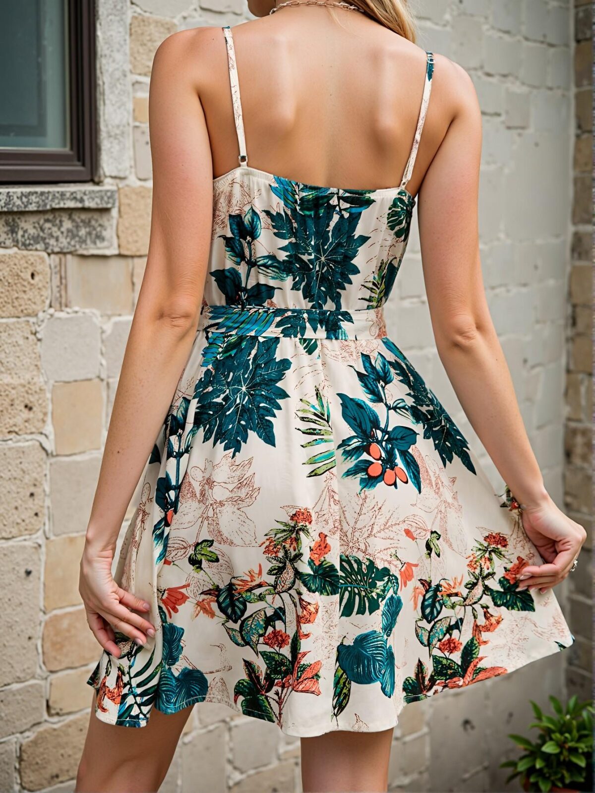 Elegant Multicolor Tropical Print Belted Bohemian Cami Dress for Spring and Summer - Chic, Classy and Trendy Fashion Style to Dress to Impress - Image 5