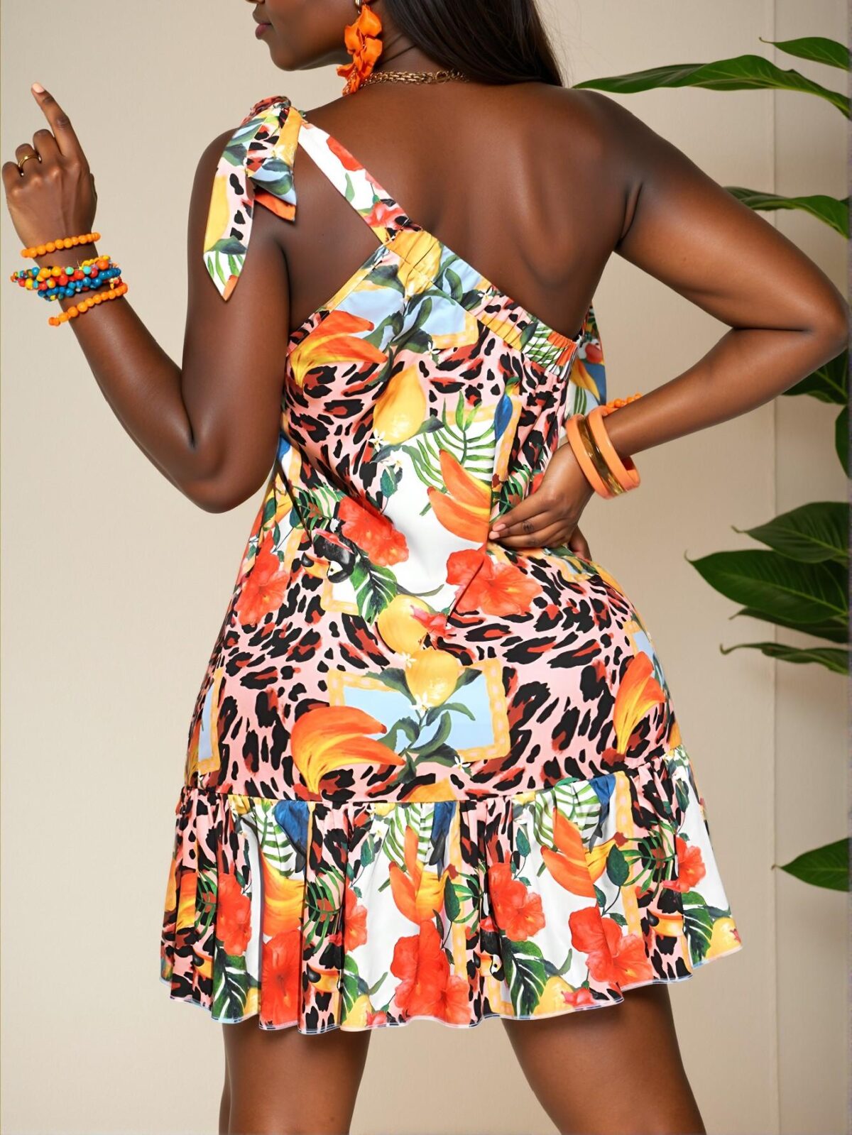 "Elegant Multicolor Bohemian One Shoulder Tie Floral Dress for Music Festivals, Graduations, and Everyday Wear - Chic, Classy and Trendy Fashion Style to Dress to Impress" - Image 2