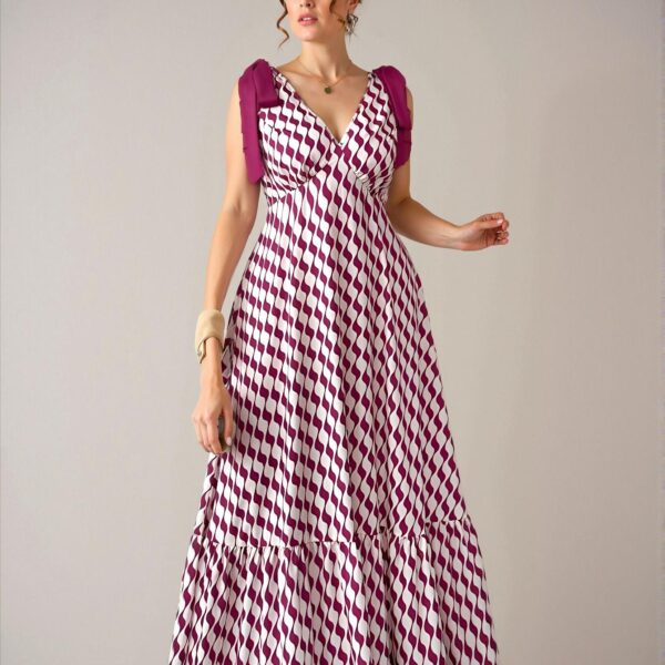 Elegant Hot Pink Flared A-Line Dress with Bowknot Shoulder and Ruffle Hem, Perfect for Celebrations and Beach Outings in Spring and Summer - Chic, Classy and Trendy Fashion Style to Dress to Impress