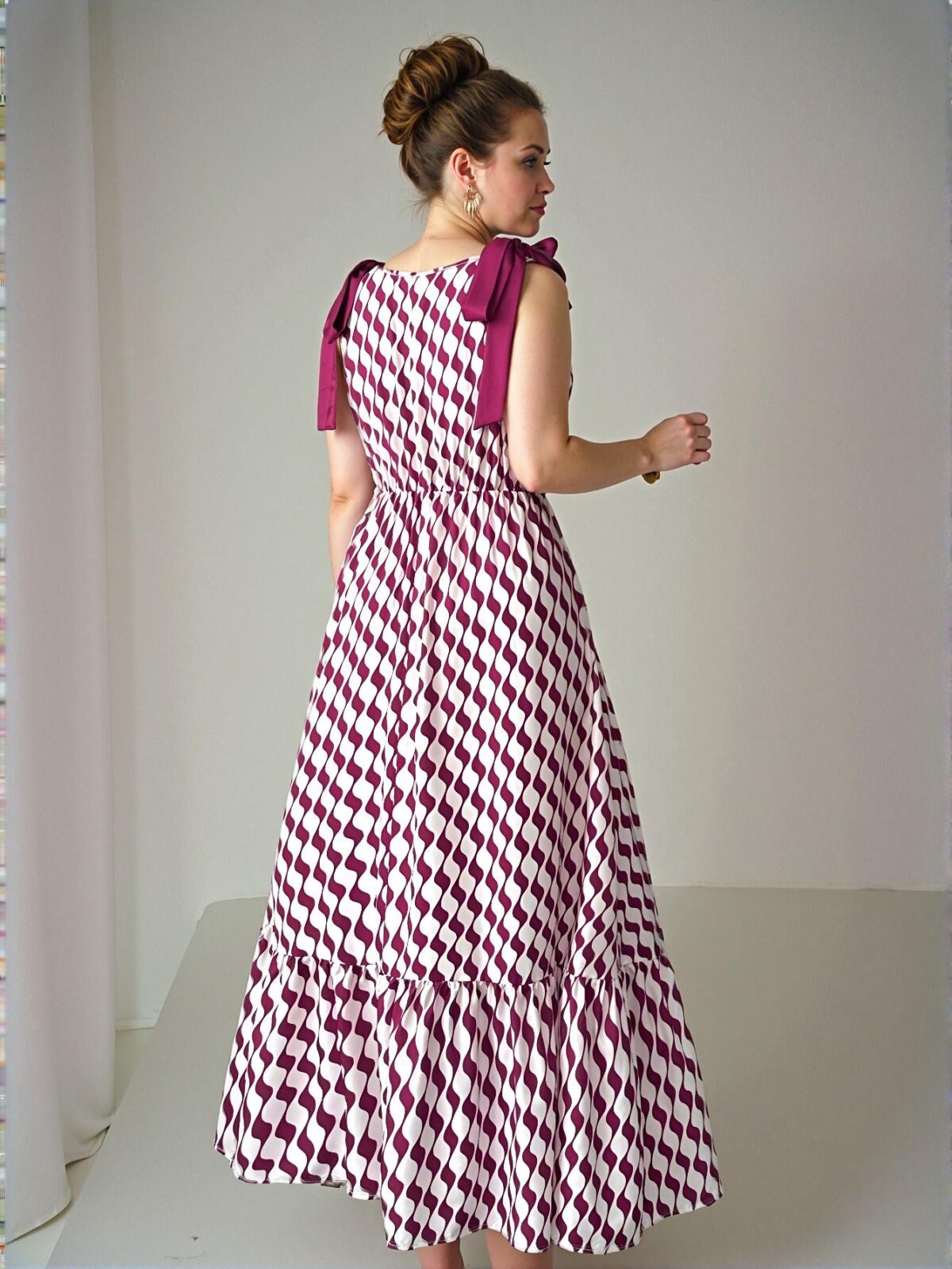 Elegant Hot Pink Flared A-Line Dress with Bowknot Shoulder and Ruffle Hem, Perfect for Celebrations and Beach Outings in Spring and Summer - Chic, Classy and Trendy Fashion Style to Dress to Impress - Image 2