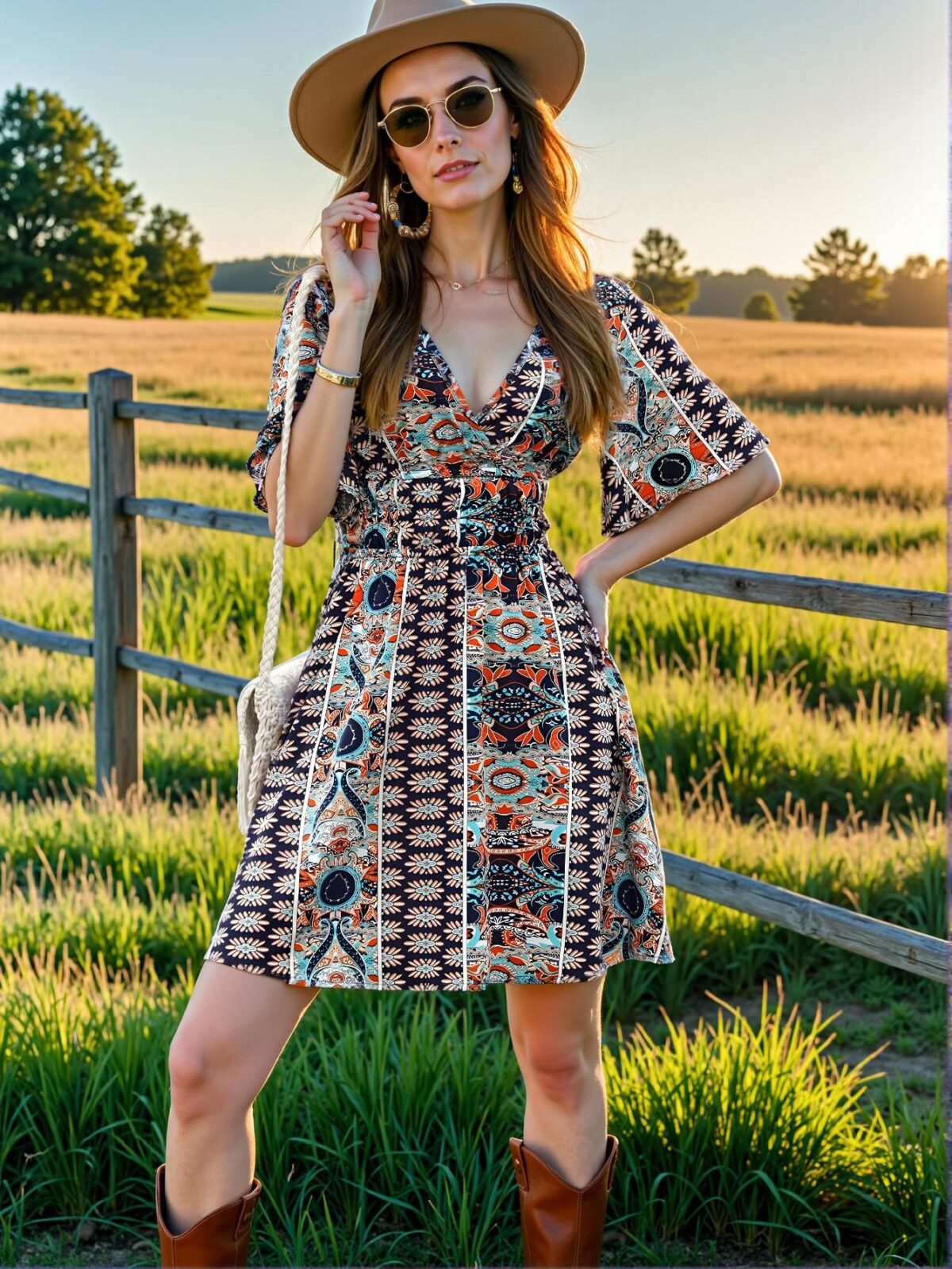 Elegant Navy Blue Breezaya Allover Print Butterfly Sleeve Belted Dress for Spring and Summer Beach Getaways – Chic, Classy and Trendy Fashion Style to Dress to Impress - Image 4