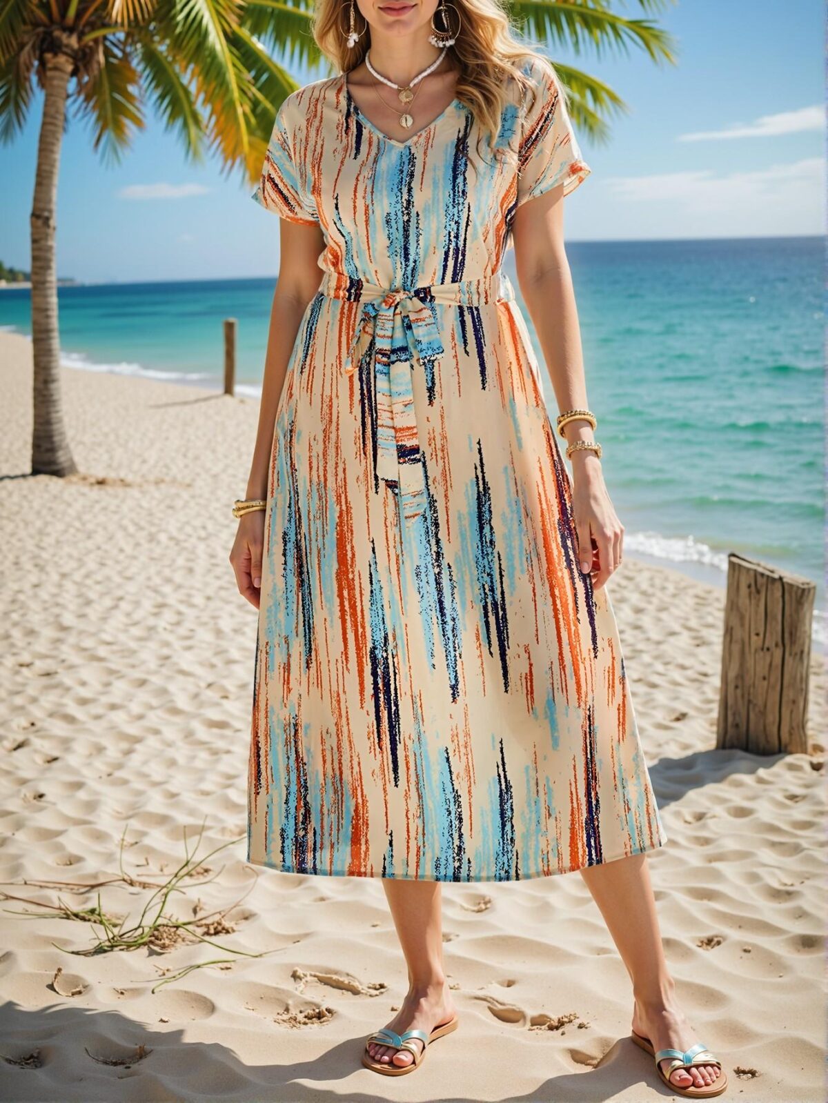 Elegant Multicolor Chic Ruched Waist Midi Dress for Spring and Summer - Chic, Classy and Trendy Fashion Style to Dress to Impress