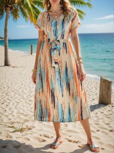 Elegant Multicolor Chic Ruched Waist Midi Dress for Spring and Summer - Chic, Classy and Trendy Fashion Style to Dress to Impress