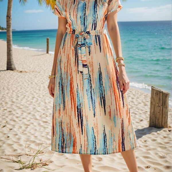 Elegant Multicolor Chic Ruched Waist Midi Dress for Spring and Summer - Chic, Classy and Trendy Fashion Style to Dress to Impress