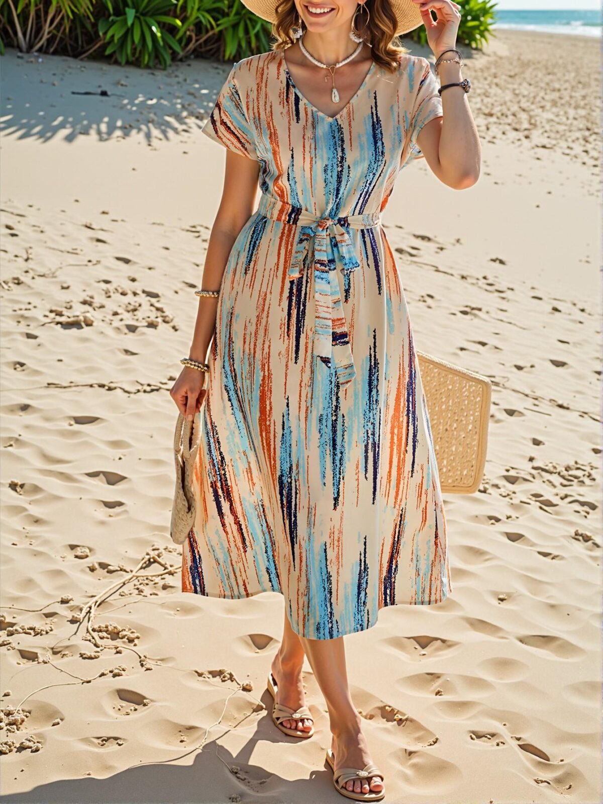 Elegant Multicolor Chic Ruched Waist Midi Dress for Spring and Summer - Chic, Classy and Trendy Fashion Style to Dress to Impress - Image 3