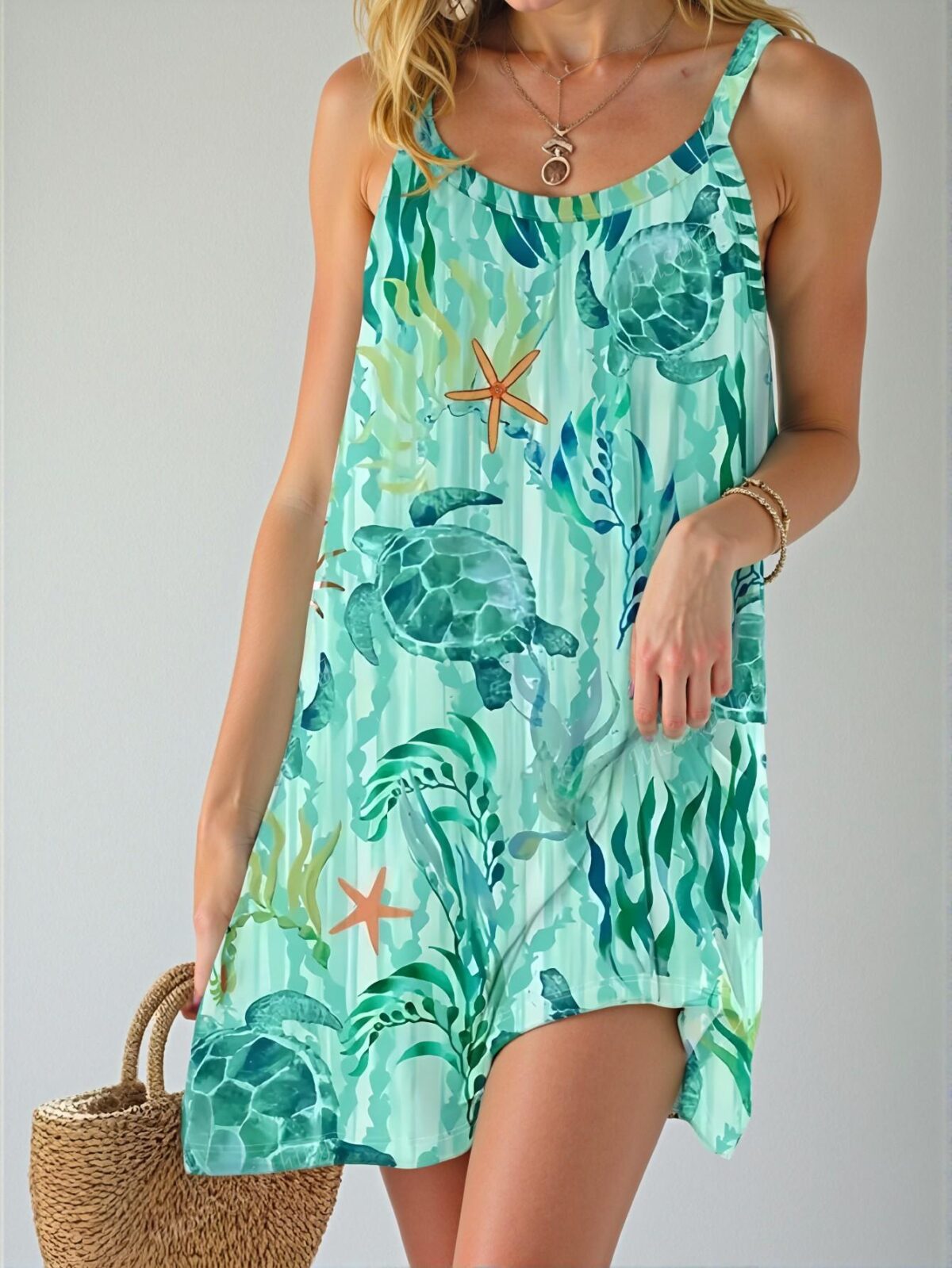 Elegant Multicolor Captivating Plus Size Ocean Creatures Print Casual Dress for Spring and Summer Chic, Classy and Trendy Fashion Style to Dress to Impress