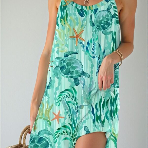 Elegant Multicolor Captivating Plus Size Ocean Creatures Print Casual Dress for Spring and Summer Chic, Classy and Trendy Fashion Style to Dress to Impress