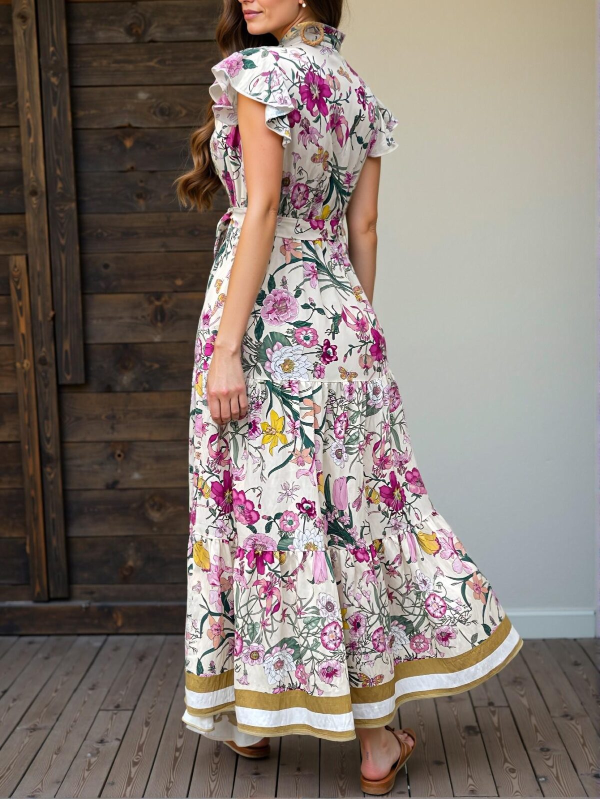 Elegant Multicolor Bohemian Floral Cap Sleeve Maxi Dress with Ruffle Hem Perfect for Spring and Summer "Chic, Classy and Trendy Fashion Style to Dress to Impress" - Image 2