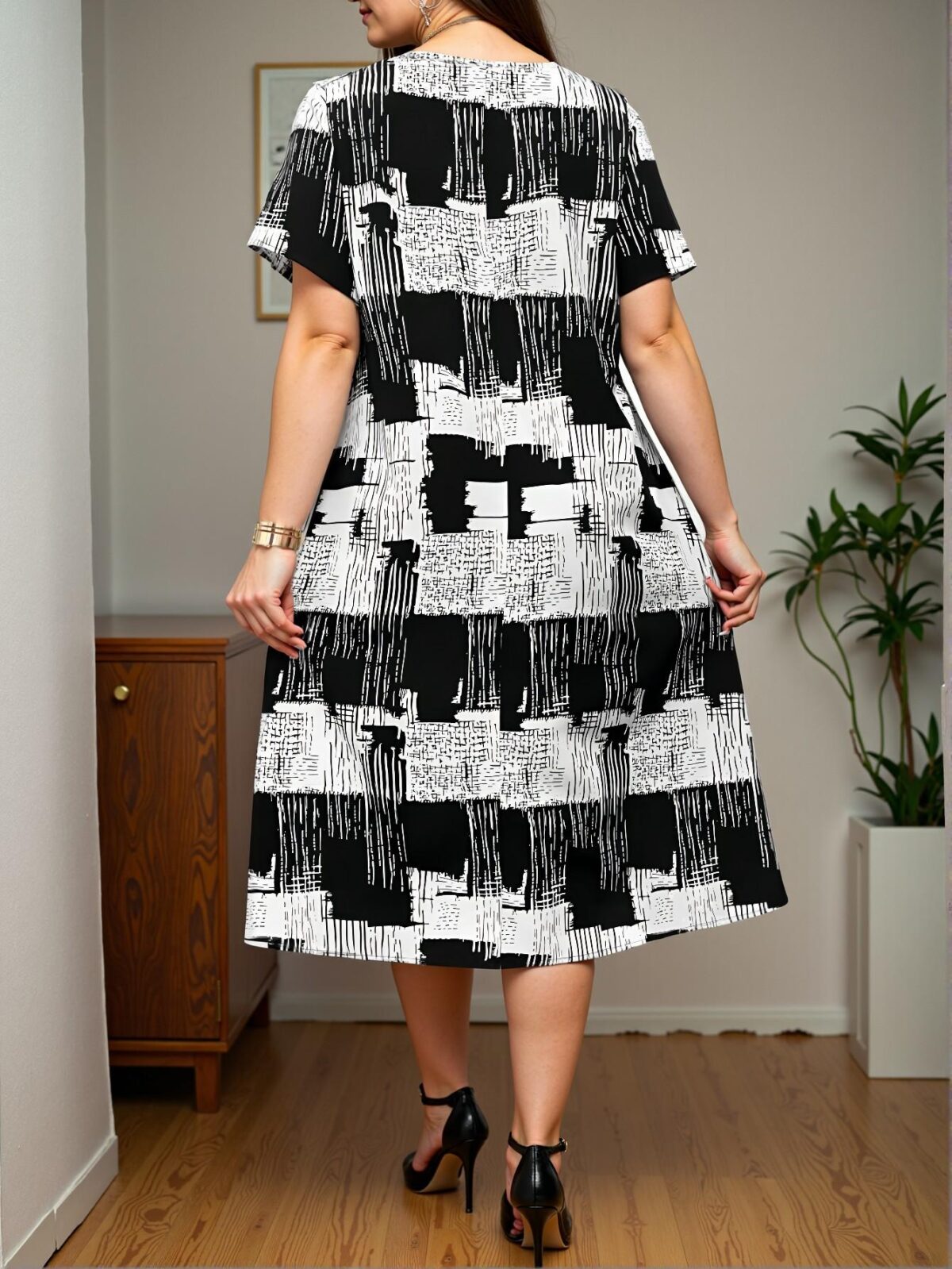 Elegant Black and White Stylish A-Line Casual Dress with Ruffle Hem for Spring and Summer Chic, Classy and Trendy Fashion Style to Dress to Impress - Image 2