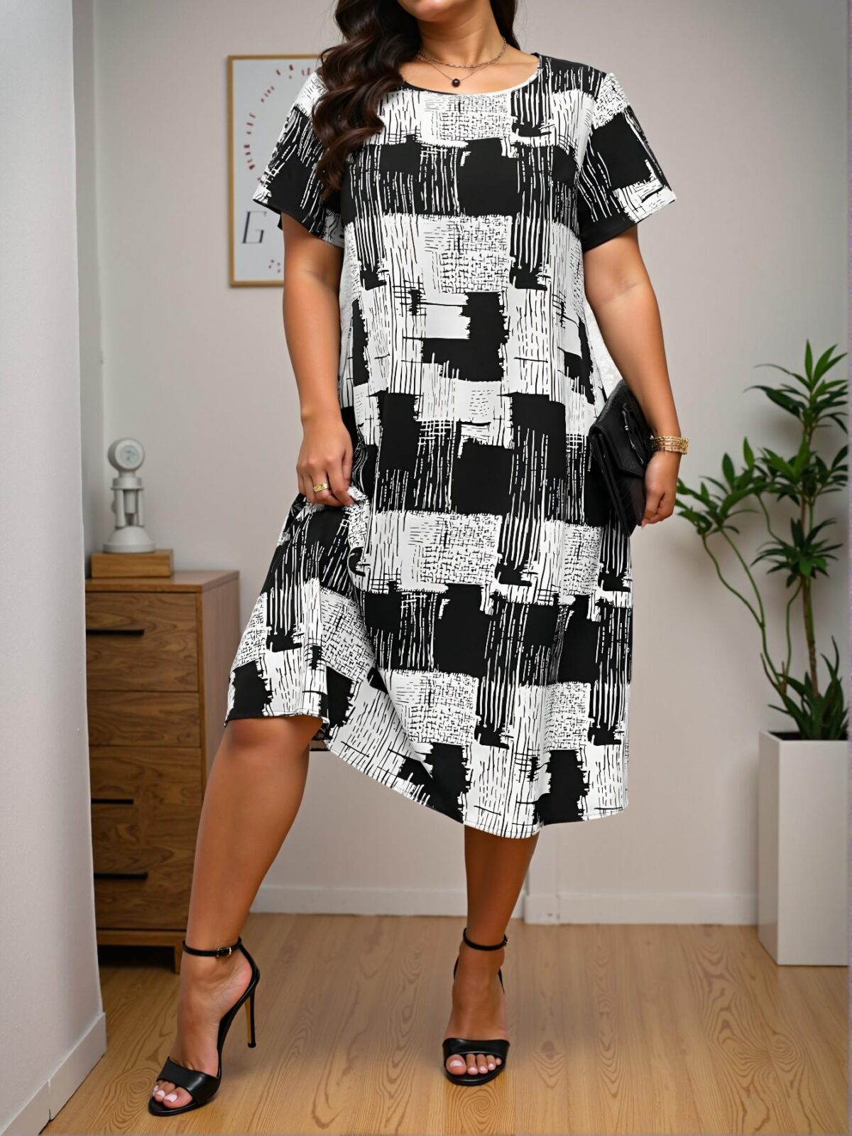 Elegant Black and White Stylish A-Line Casual Dress with Ruffle Hem for Spring and Summer Chic, Classy and Trendy Fashion Style to Dress to Impress - Image 3