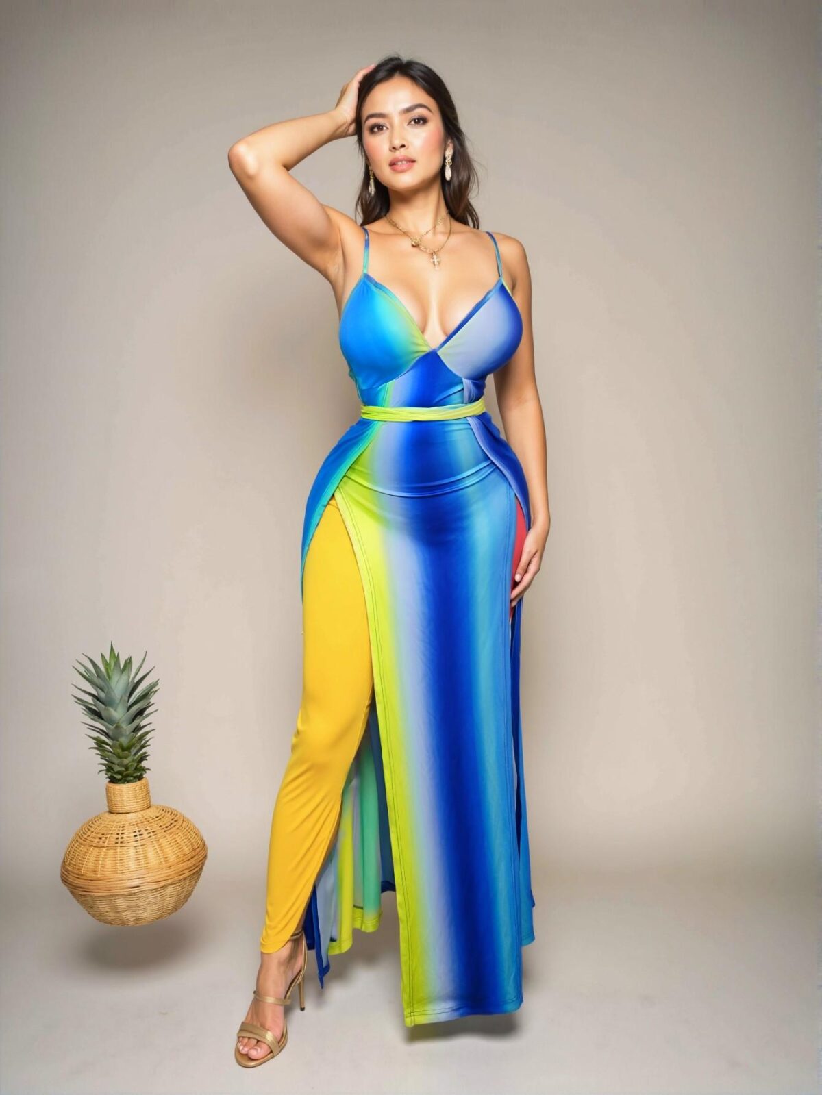 Elegant Multicolor Stylish Slit Maxi Dress with Ribbed Design for Spring and Summer - Chic, Classy and Trendy Fashion Style to Dress to Impress