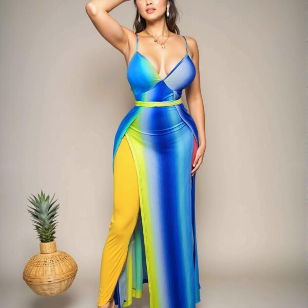 Elegant Multicolor Stylish Slit Maxi Dress with Ribbed Design for Spring and Summer - Chic, Classy and Trendy Fashion Style to Dress to Impress