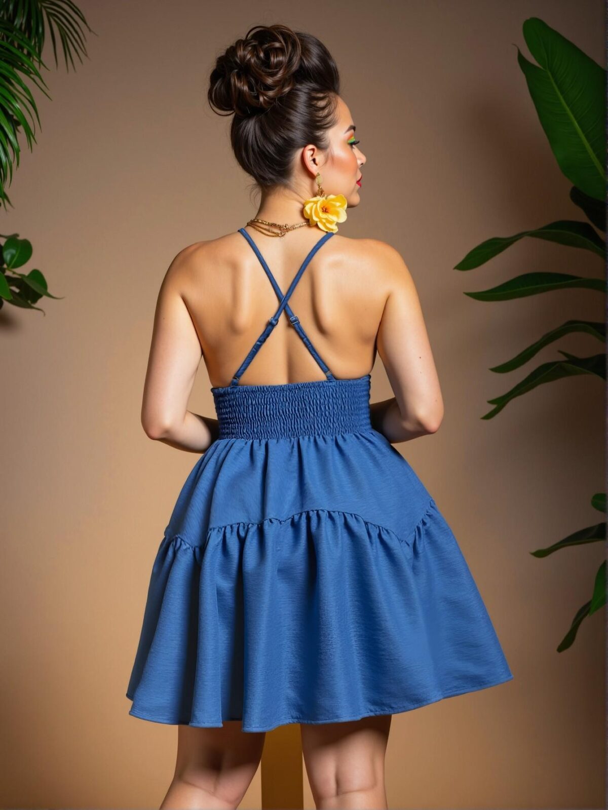 Elegant Blue Stylish Vacation V-Neck Asymmetrical Ruched Mini Dress with Tie Waist for Spring/Summer - Chic, Classy and Trendy Fashion Style to Dress to Impress - Image 2