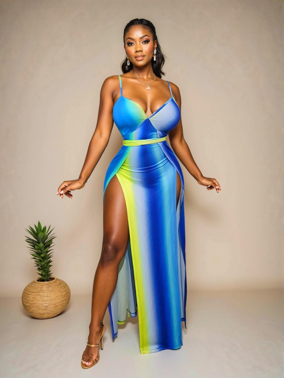 Elegant Multicolor Stylish Slit Maxi Dress with Ribbed Design for Spring and Summer - Chic, Classy and Trendy Fashion Style to Dress to Impress - Image 4