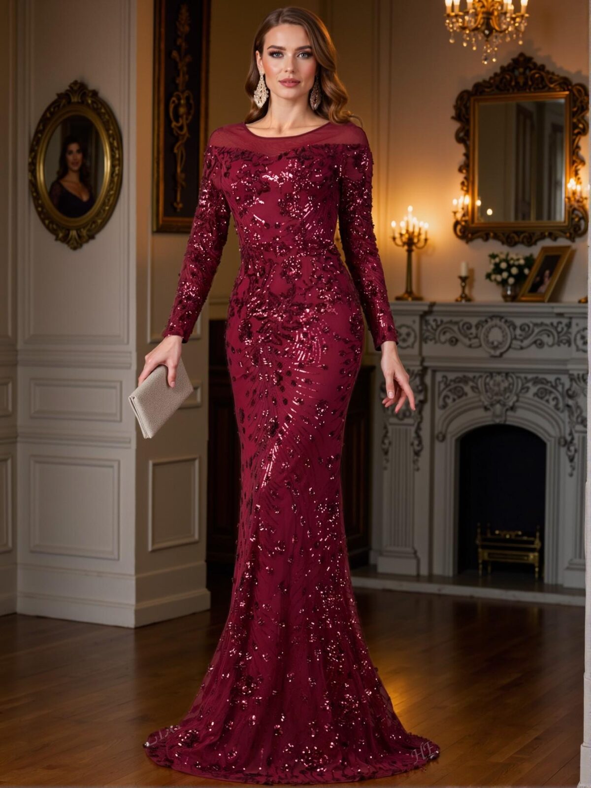 Elegant Burgundy Sequined Mesh Fishtail Dress, Ideal for Wedding Guests, Formal Gatherings, and Evening Events - Perfect for party, prom, graduation day, and ceremony for university, college, and high school, Formal Evening Dinner Cocktail, Wedding Guest Gown, Chic, Classy and Trendy Fashion Style to Dress to Impress - Image 5