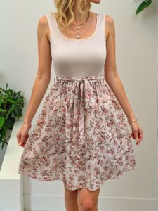 Elegant Multicolor Boho Floral Patchwork Dress with Belt for Spring and Summer – Chic, Classy and Trendy Fashion Style to Dress to Impress