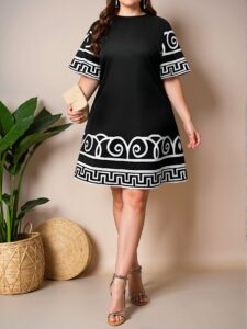 Elegant Black Casual Plus Size Geo Print Summer Dress for Women - Effortless Style for Spring and Summer - Chic, Classy and Trendy Fashion Style to Dress to Impress