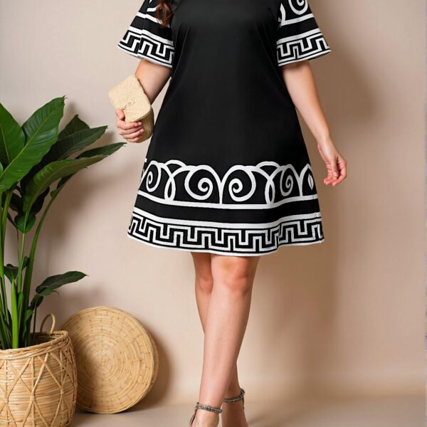 Elegant Black Casual Plus Size Geo Print Summer Dress for Women - Effortless Style for Spring and Summer - Chic, Classy and Trendy Fashion Style to Dress to Impress