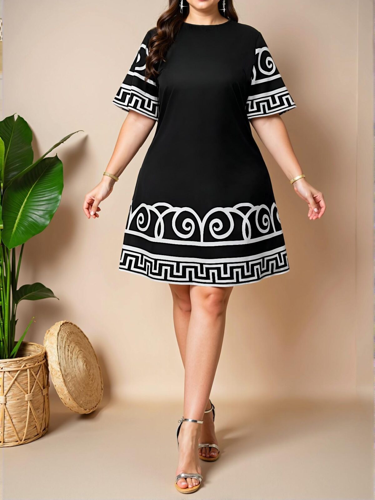 Elegant Black Casual Plus Size Geo Print Summer Dress for Women - Effortless Style for Spring and Summer - Chic, Classy and Trendy Fashion Style to Dress to Impress - Image 4