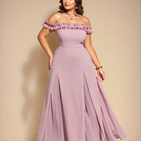 Elegant Dusty Pink Off Shoulder Chiffon Pleated Maxi Dress with Romantic Lace Details for Wedding Guests in Spring and Summer - Chic, Classy and Trendy Fashion Style to Dress to Impress