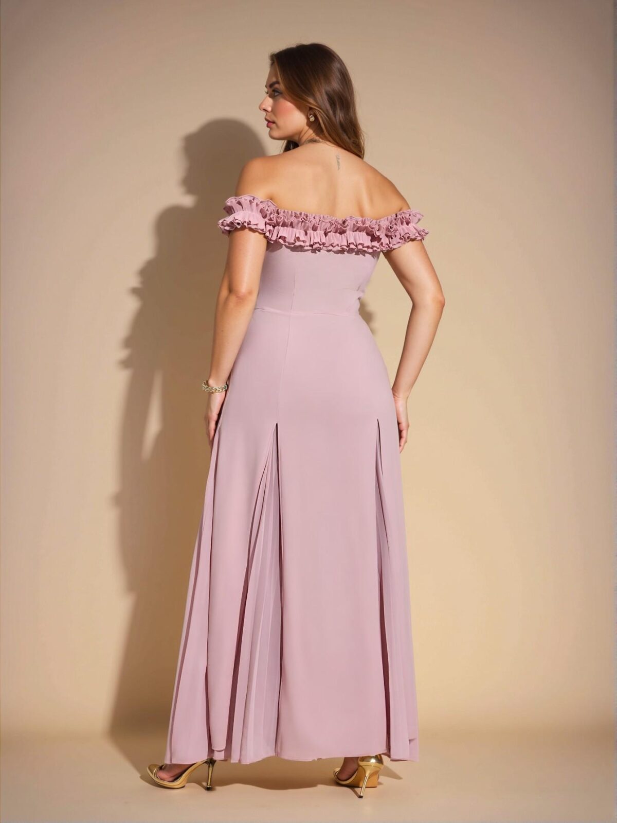 Elegant Dusty Pink Off Shoulder Chiffon Pleated Maxi Dress with Romantic Lace Details for Wedding Guests in Spring and Summer - Chic, Classy and Trendy Fashion Style to Dress to Impress - Image 2