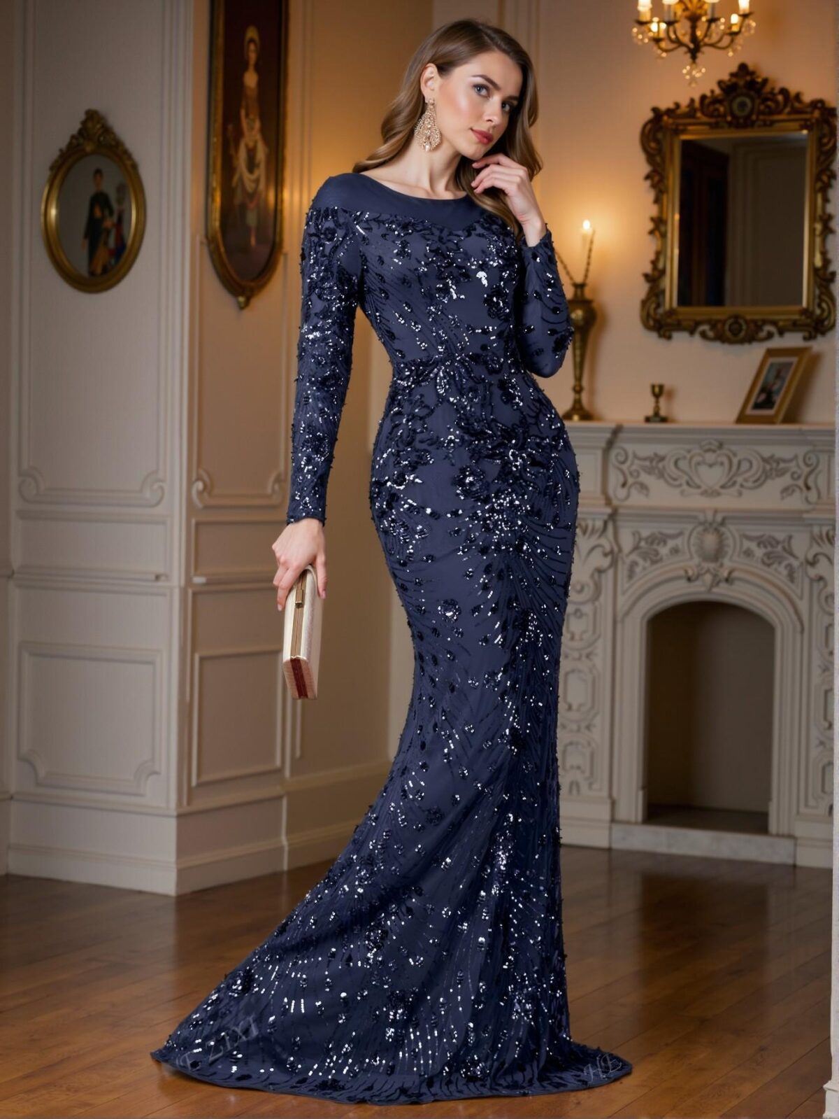 Elegant Navy Blue Luxurious Mermaid Hem Formal Dress for Various Celebrations Including Weddings, Graduations, and Parties, Perfect for Party, Prom, Graduation Day, and Ceremony for University, College, and High School, Formal Evening Dinner Cocktail, Wedding Guest Gown, Chic, Classy and Trendy Fashion Style to Dress to Impress