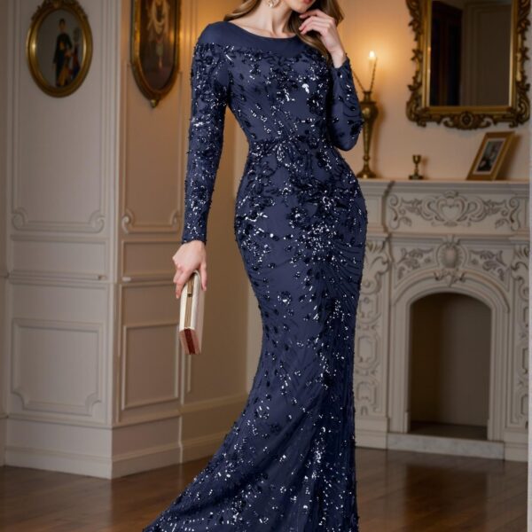 Elegant Navy Blue Luxurious Mermaid Hem Formal Dress for Various Celebrations Including Weddings, Graduations, and Parties, Perfect for Party, Prom, Graduation Day, and Ceremony for University, College, and High School, Formal Evening Dinner Cocktail, Wedding Guest Gown, Chic, Classy and Trendy Fashion Style to Dress to Impress
