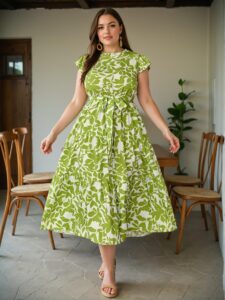 Elegant Multicolor Ruffle Collar Cap Sleeve Self-Tie Midi Dress for Spring and Summer Chic, Classy and Trendy Fashion Style to Dress to Impress